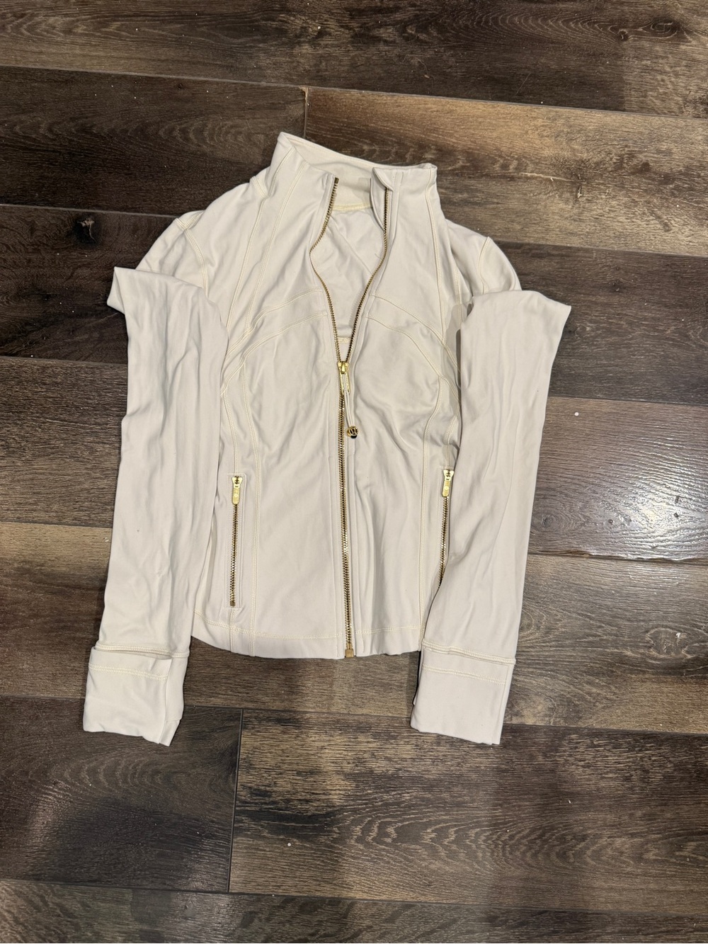 lululemon athletica Cropped Cream Bomber Jacket with Gold Zippers